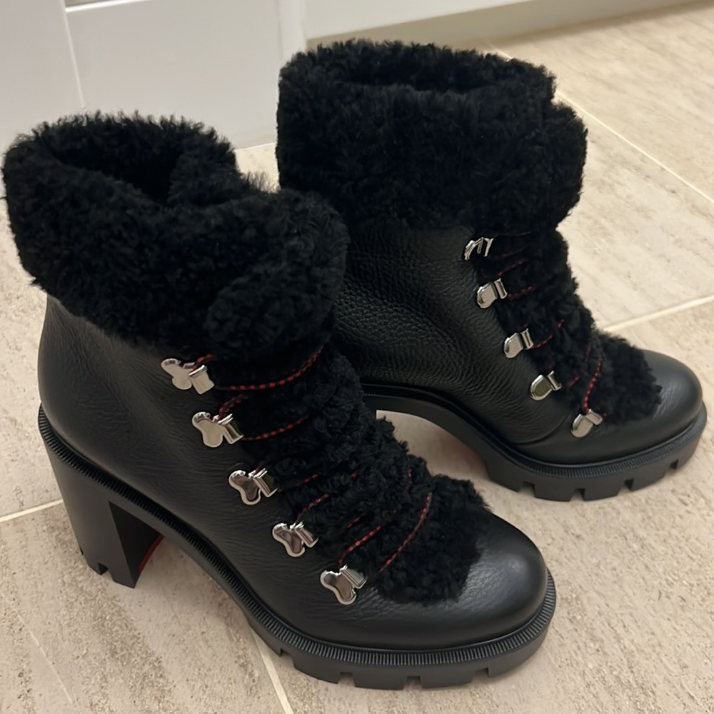 Christian Louboutin Shearling- trimmed Leather Ankle Boots